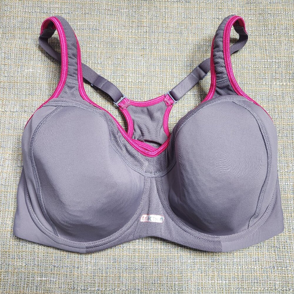 Triumph Women 34DD Gray Wired Padded Bra Racerback Eye Hook Adjustable Medium
